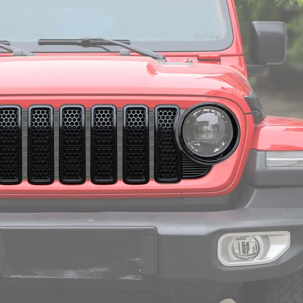 For 2024+ Jeep Wrangler JL/Gladiator JT Upgrade Front Honeycomb Mesh Grille+Front Headlight Bezels+Center Mesh Trim Piece - Image 4