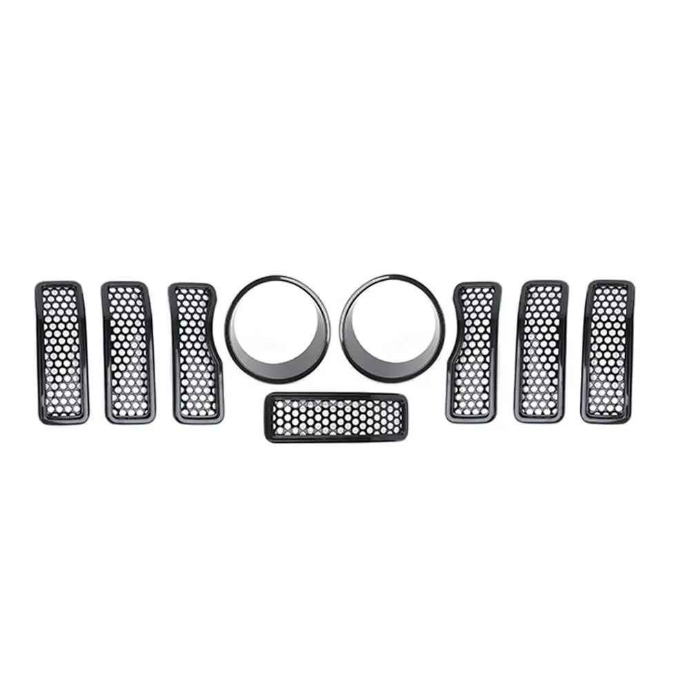 For 2024+ Jeep Wrangler JL/ Gladiator JT Upgrade Front Honeycomb Mesh Grille+Front Headlight Bezels Trim - Image 10