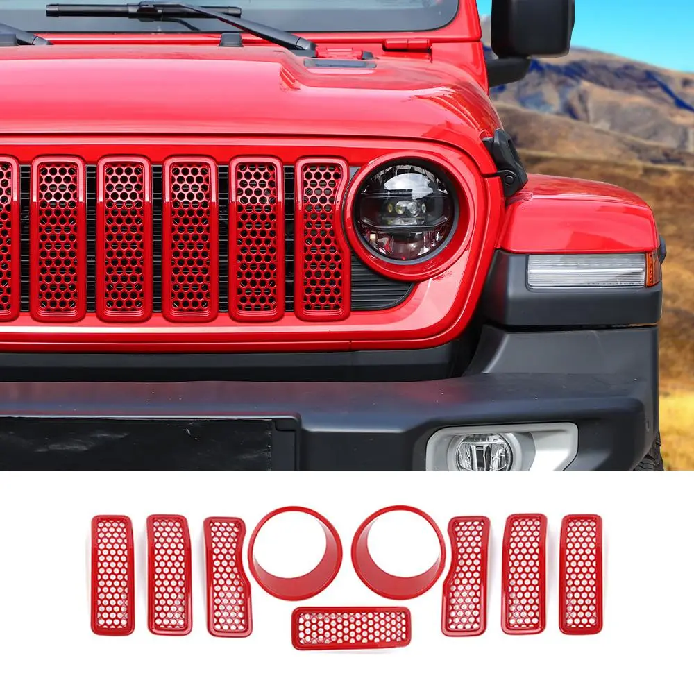 For 2024+ Jeep Wrangler JL/ Gladiator JT Upgrade Front Honeycomb Mesh Grille+Front Headlight Bezels Trim - Image 11