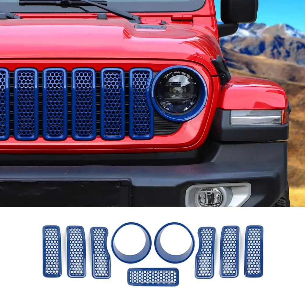 For 2024+ Jeep Wrangler JL/ Gladiator JT Upgrade Front Honeycomb Mesh Grille+Front Headlight Bezels Trim - Image 12