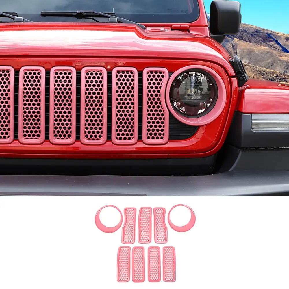 For 2024+ Jeep Wrangler JL/ Gladiator JT Upgrade Front Honeycomb Mesh Grille+Front Headlight Bezels Trim - Image 13