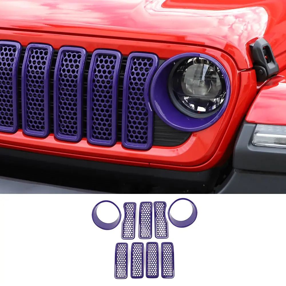 For 2024+ Jeep Wrangler JL/ Gladiator JT Upgrade Front Honeycomb Mesh Grille+Front Headlight Bezels Trim - Image 14