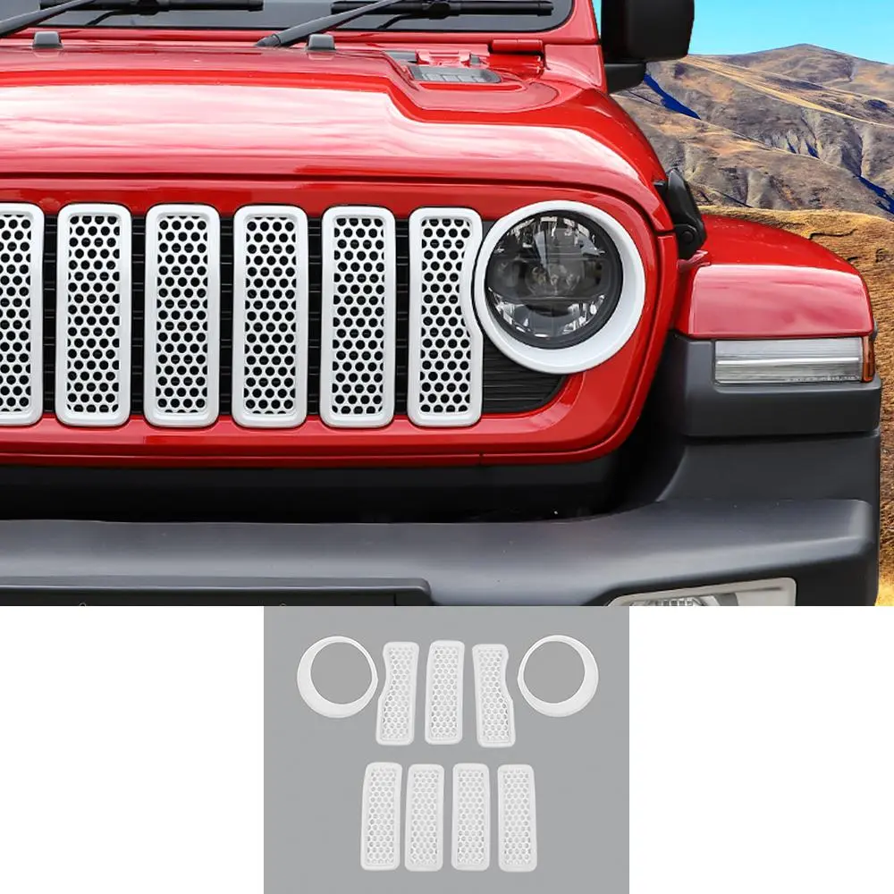 For 2024+ Jeep Wrangler JL/ Gladiator JT Upgrade Front Honeycomb Mesh Grille+Front Headlight Bezels Trim - Image 16