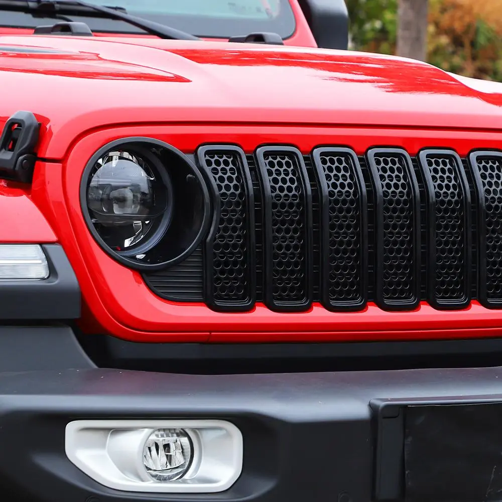 For 2024+ Jeep Wrangler JL/ Gladiator JT Upgrade Front Honeycomb Mesh Grille+Front Headlight Bezels Trim - Image 3