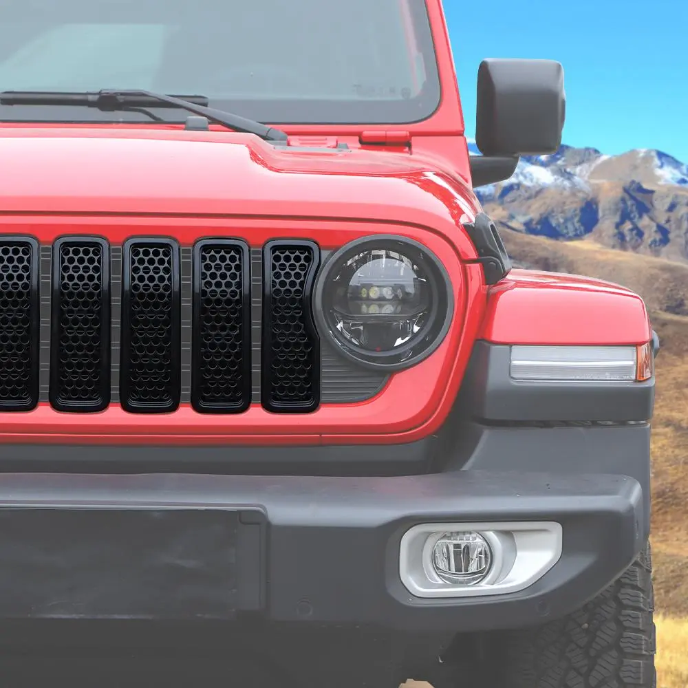 For 2024+ Jeep Wrangler JL/ Gladiator JT Upgrade Front Honeycomb Mesh Grille+Front Headlight Bezels Trim - Image 4