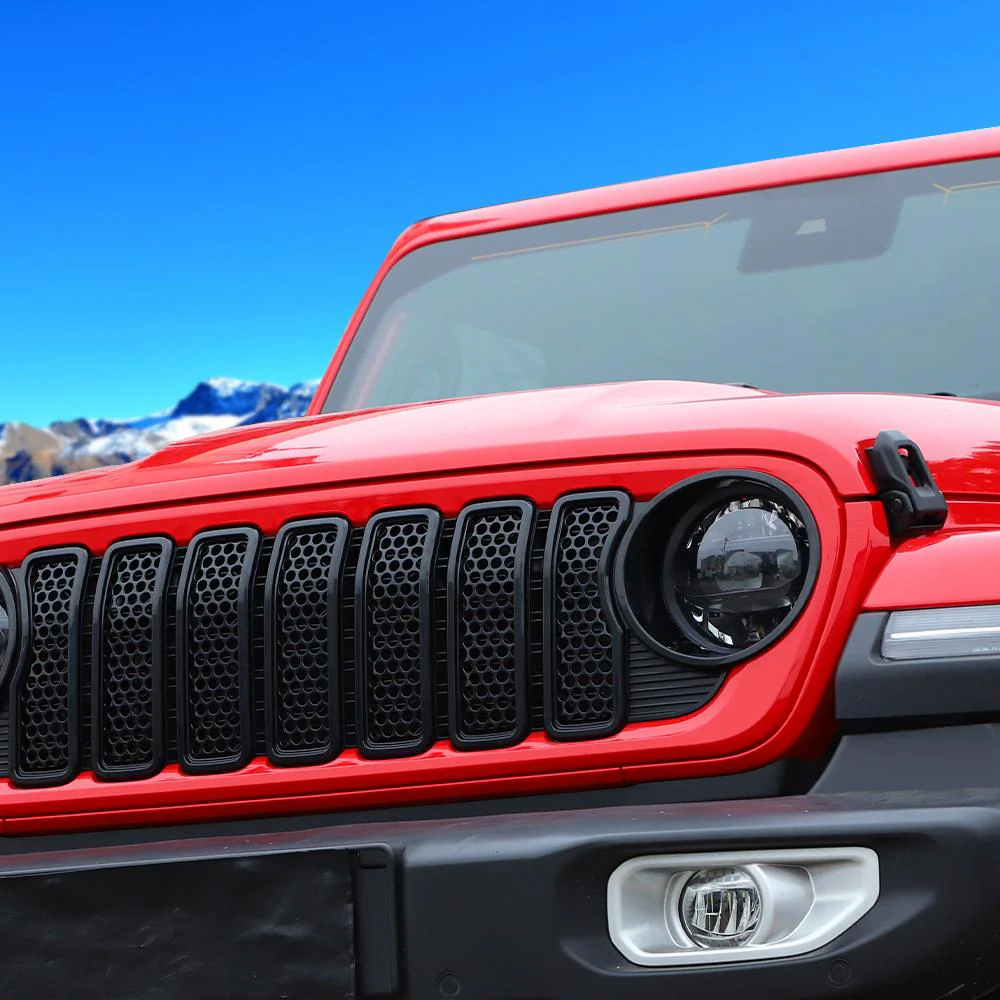 For 2024+ Jeep Wrangler JL/ Gladiator JT Upgrade Front Honeycomb Mesh Grille+Front Headlight Bezels Trim - Image 6