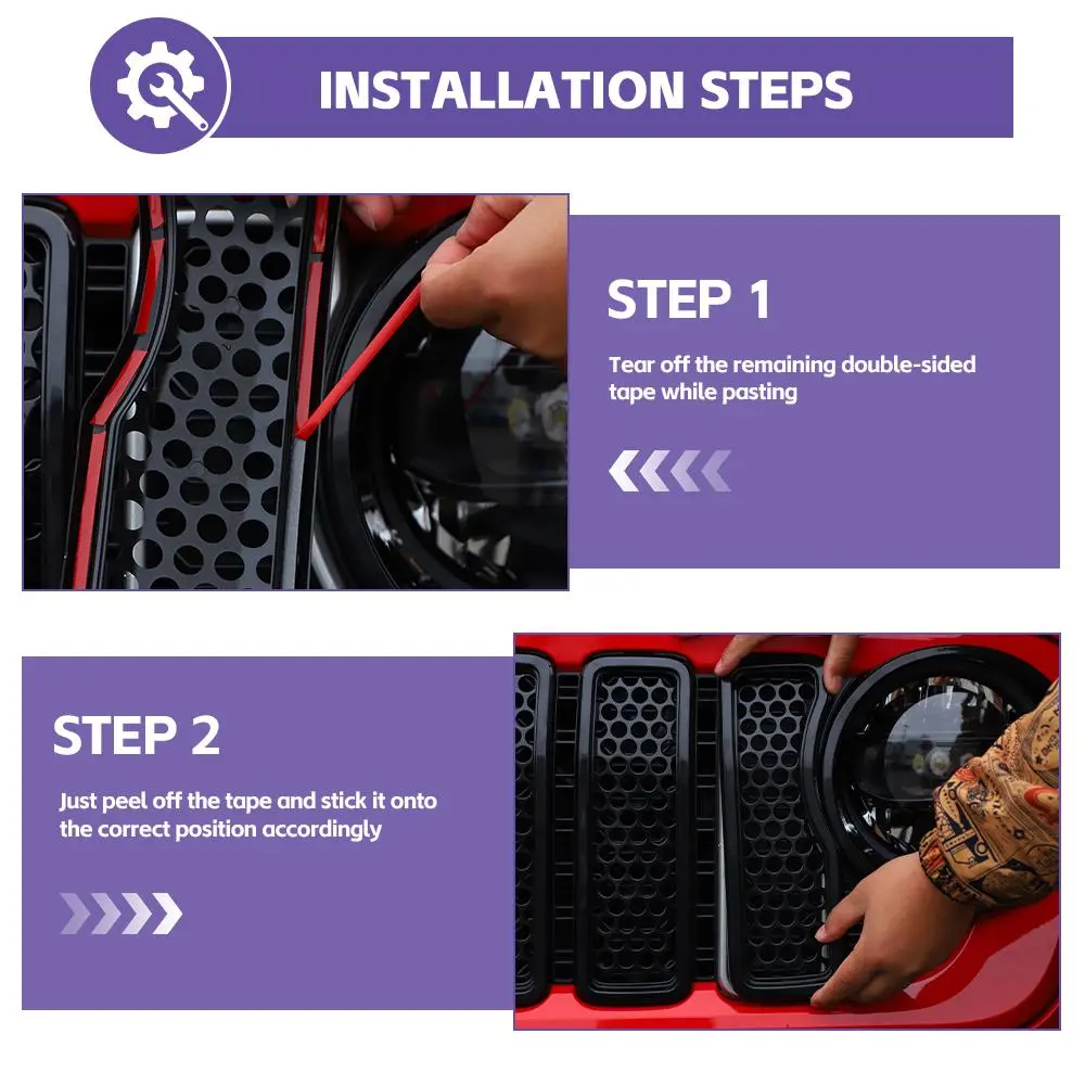 For 2024+ Jeep Wrangler JL/ Gladiator JT Upgrade Front Honeycomb Mesh Grille+Front Headlight Bezels Trim - Image 7