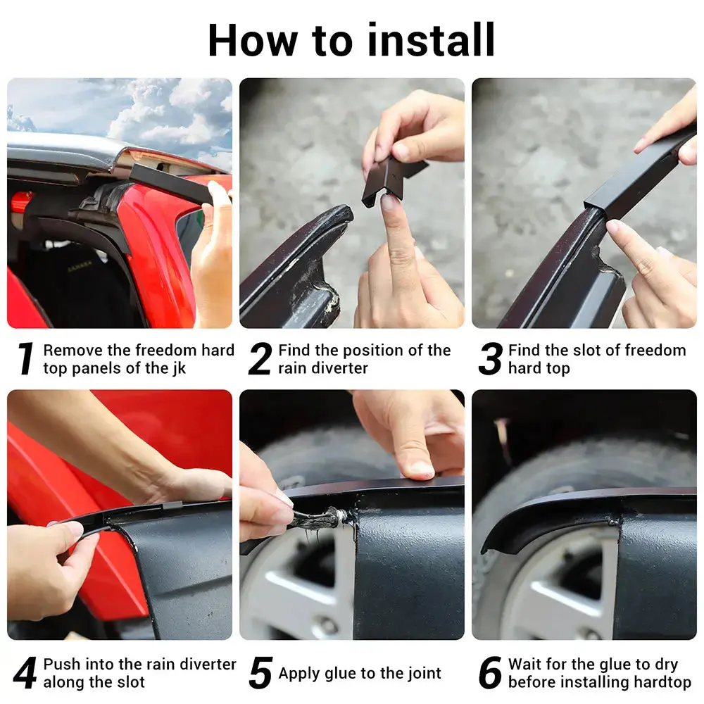 For 2011–2018 Jeep Wrangler JK & JKU – Rain Gutter Extensions Rain Groove Diverter Upgraded Version (Fits Hard Tops Only) - Image 5