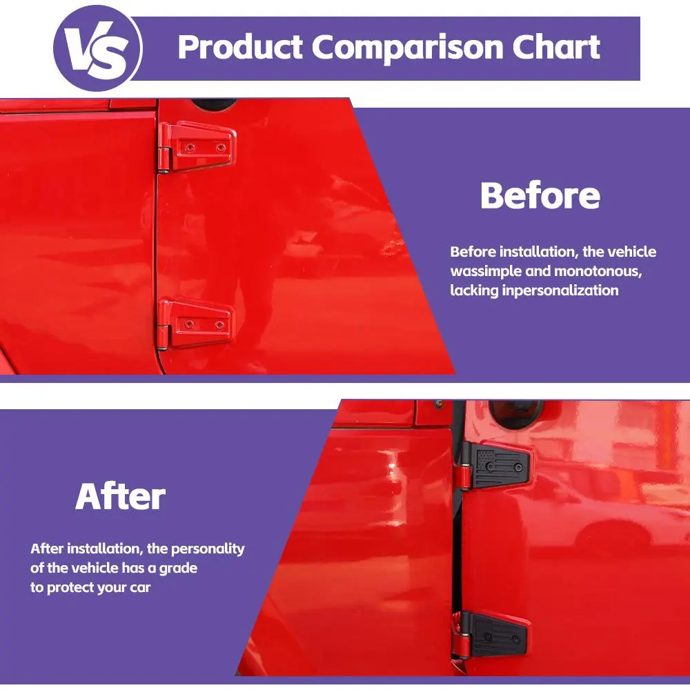 For 2007-2018 Jeep Wrangler JK JKU Door Hinge Replacement Accessories US Flag - Image 2