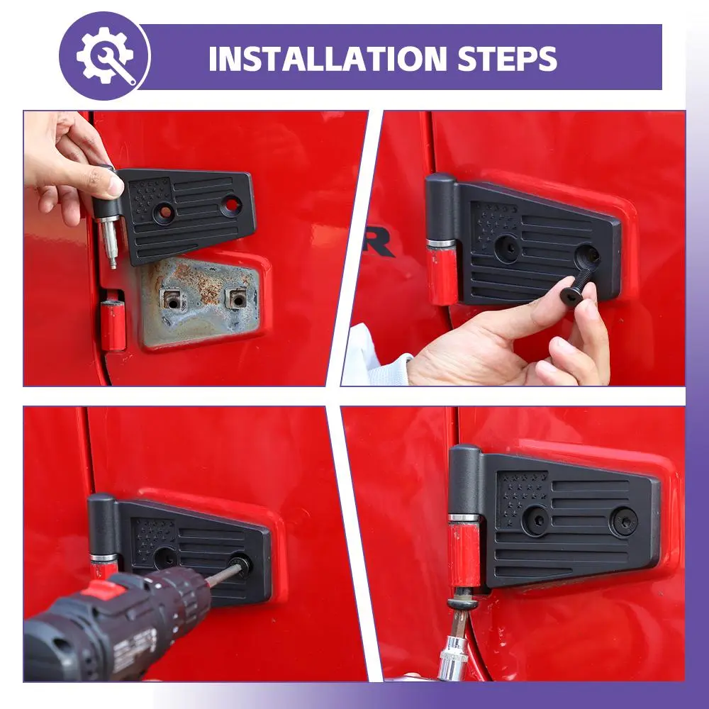 For 2007-2018 Jeep Wrangler JK JKU Door Hinge Replacement Accessories US Flag - Image 6