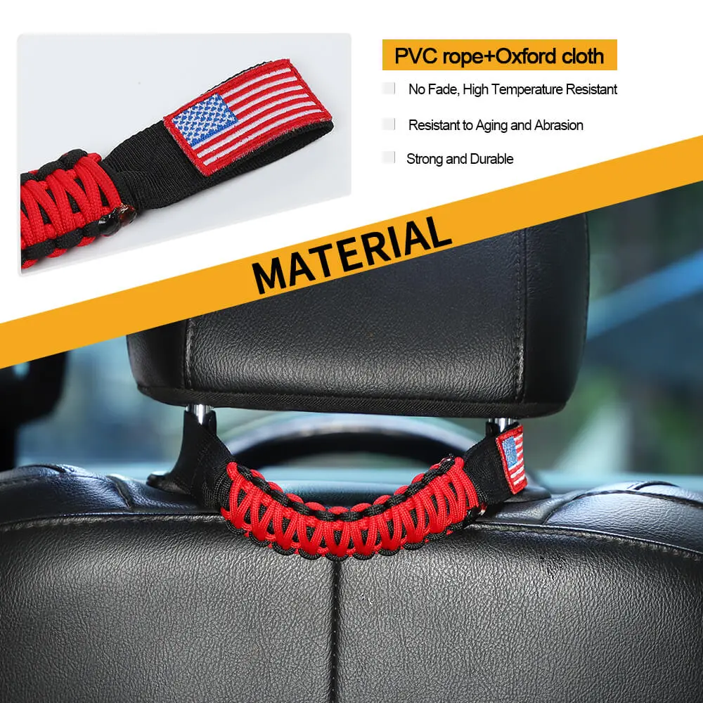 For Jeep Wrangler TJ JK JL & Gladiator JT Paracord Grab Handle Rear Seat Headrest Grip Handle USA Flag - Image 6