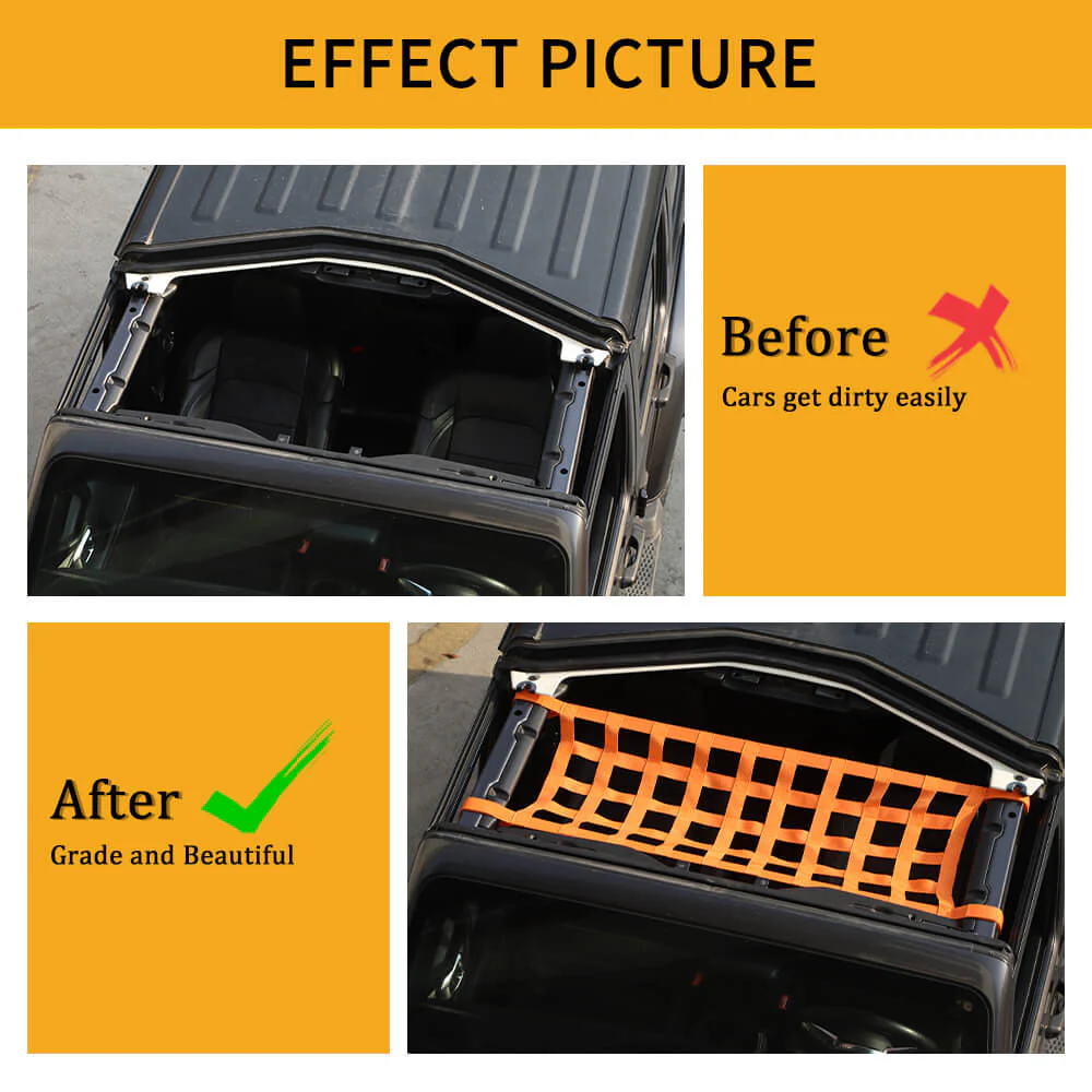 For Jeep Wrangler YJ TJ JK JL Multi-function Mesh Cargo Net Car Roof Net Hammock - Image 2