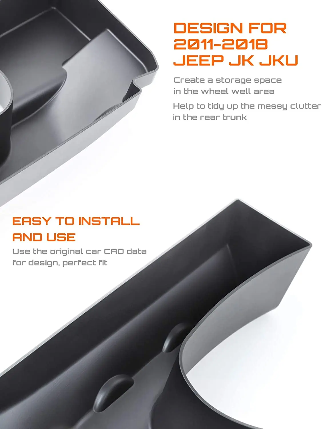 For 2011-2018 Jeep Wrangler JKU 4 Door Wheel Well Storage Bin, Rear Trunk Organizer, Cargo Storage Tray - Image 4