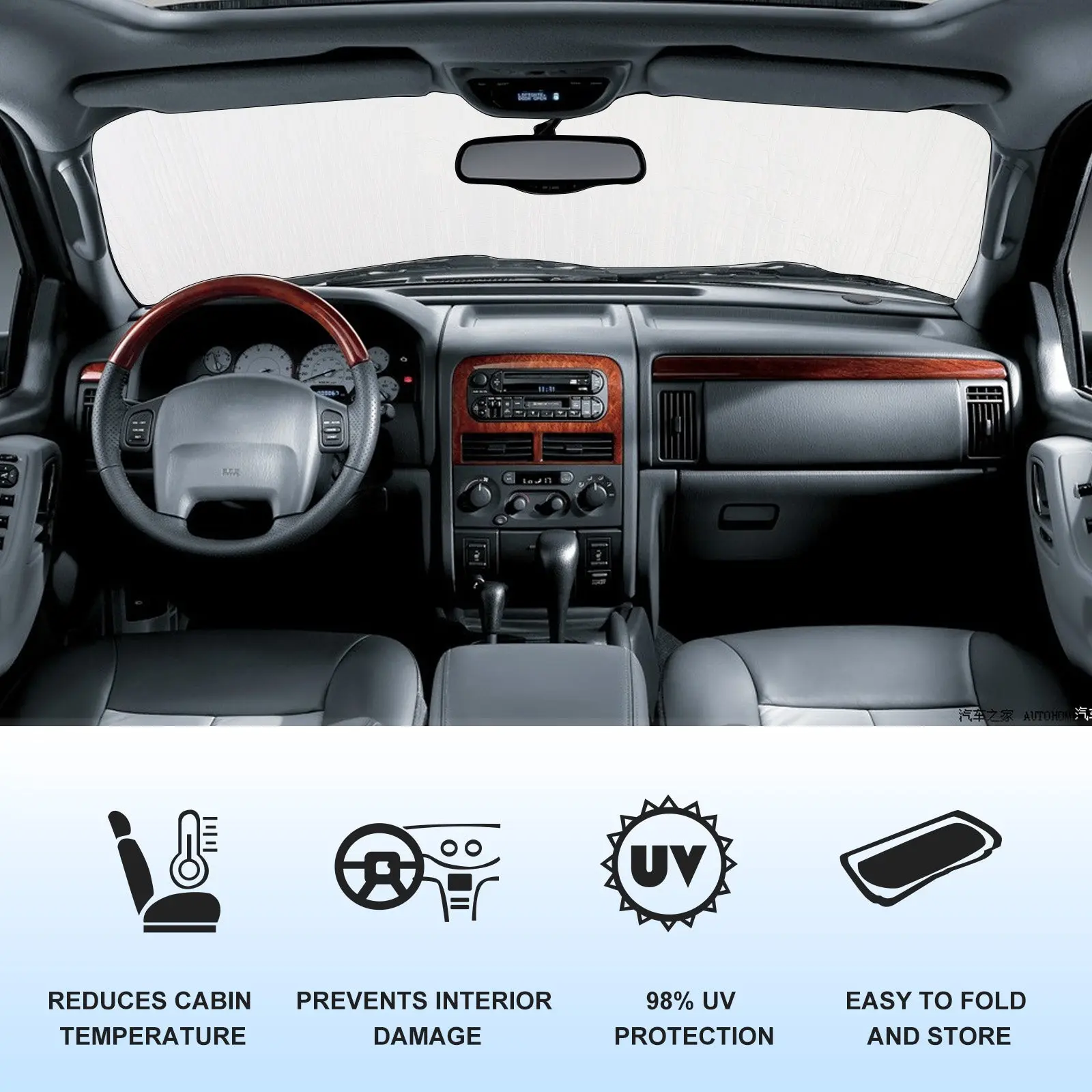 For 2011-2021 Jeep Grand Cherokee WK2 Windshield Sun Shade Foldable Sun Visor Aluminum Foil Sunshade - Image 4
