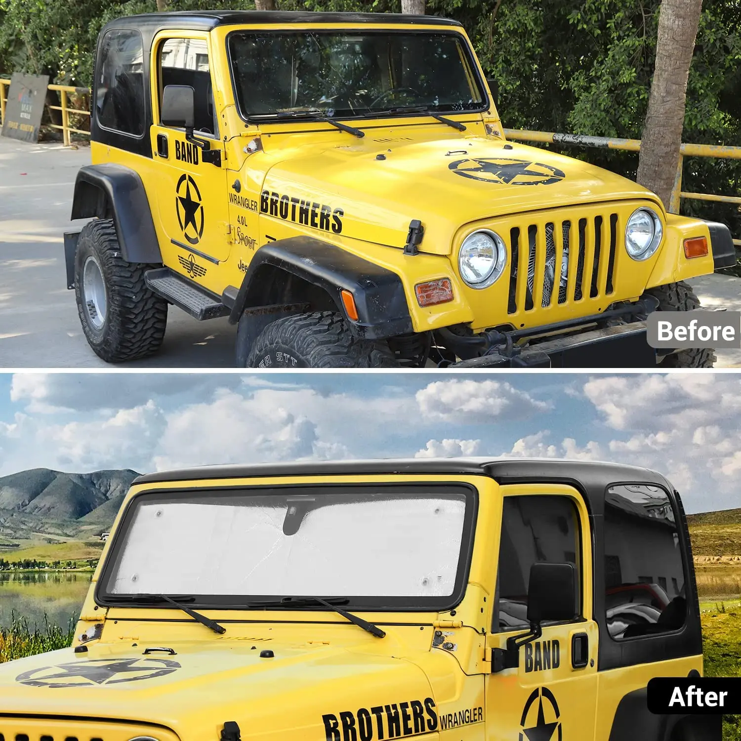 For 1997-2006 Jeep Wrangler TJ Windshield Sunshade Side Full Window Sunscreen Heat Insulation Sun Visor, 6PCs - Image 3
