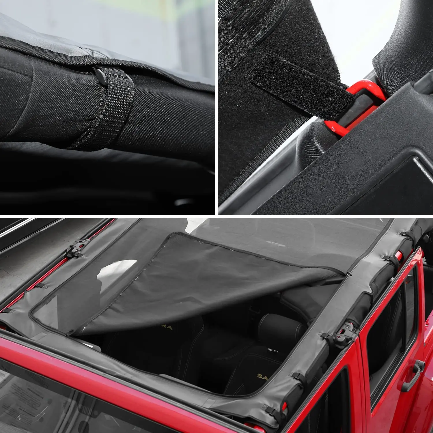 For 2007-2018 Jeep Wrangler JK JKU 4 Door Sunshade leather Mesh Sun Shade Bikini Top - Image 11