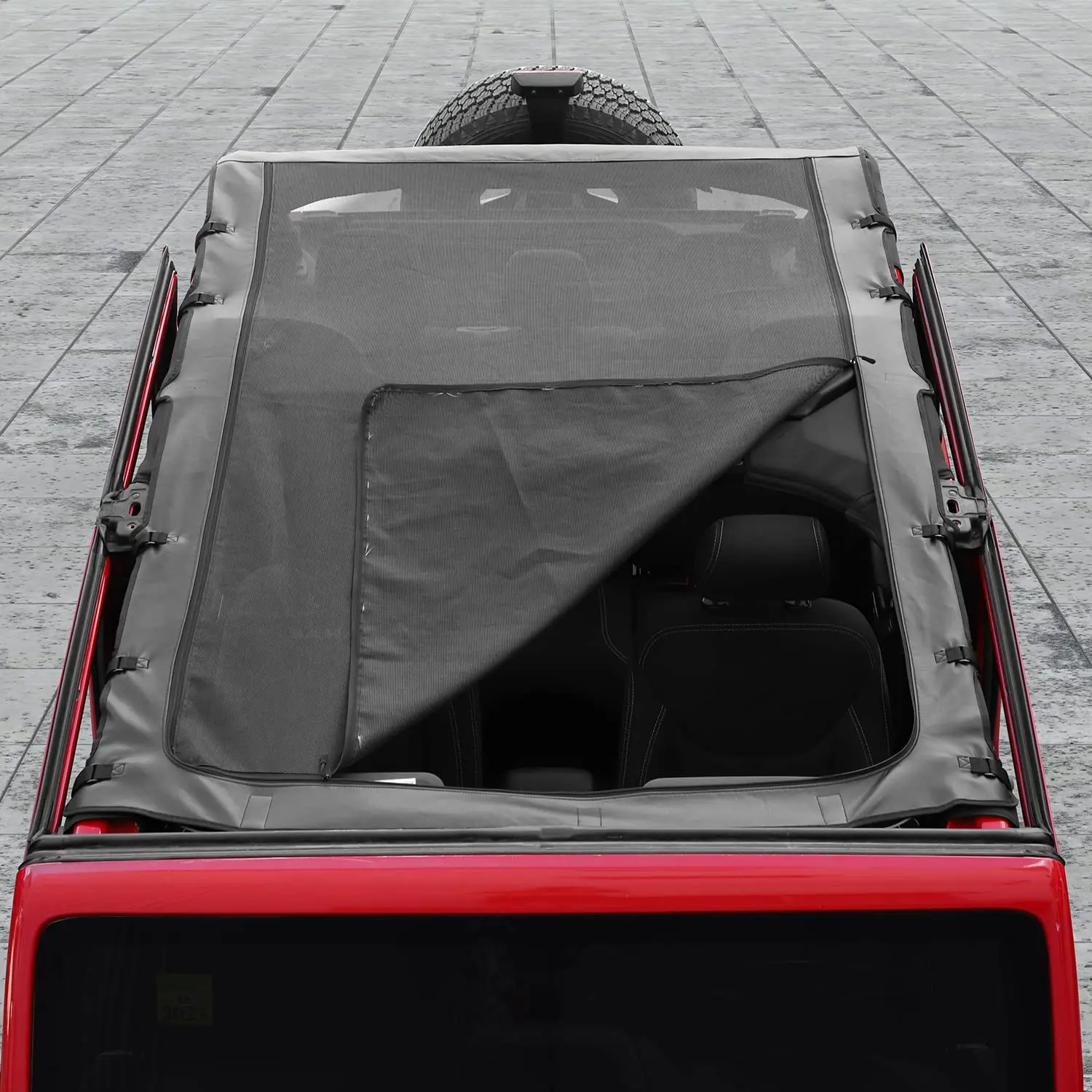 For 2007-2018 Jeep Wrangler JK JKU 4 Door Sunshade leather Mesh Sun Shade Bikini Top - Image 12