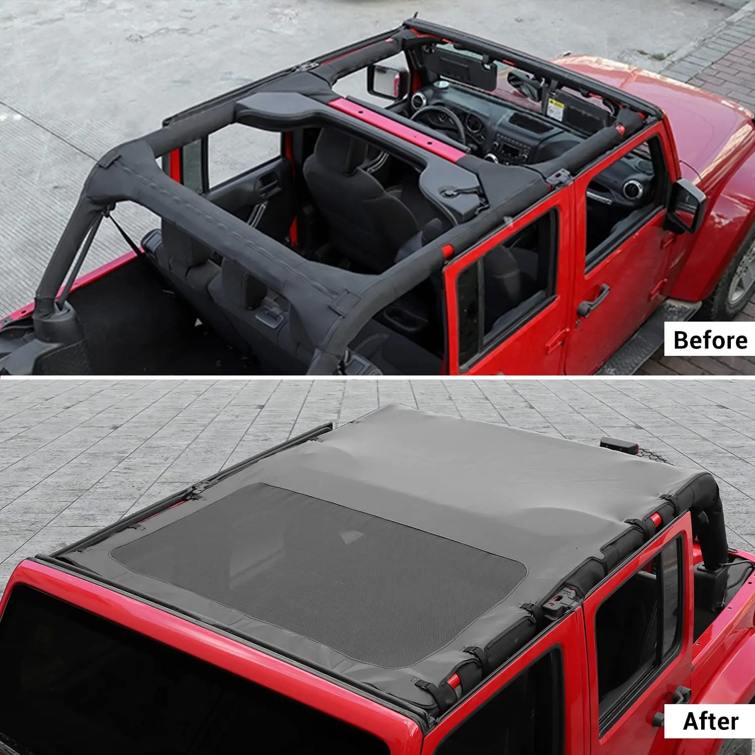For 2007-2018 Jeep Wrangler JK JKU 4 Door Sunshade leather Mesh Sun Shade Bikini Top - Image 14