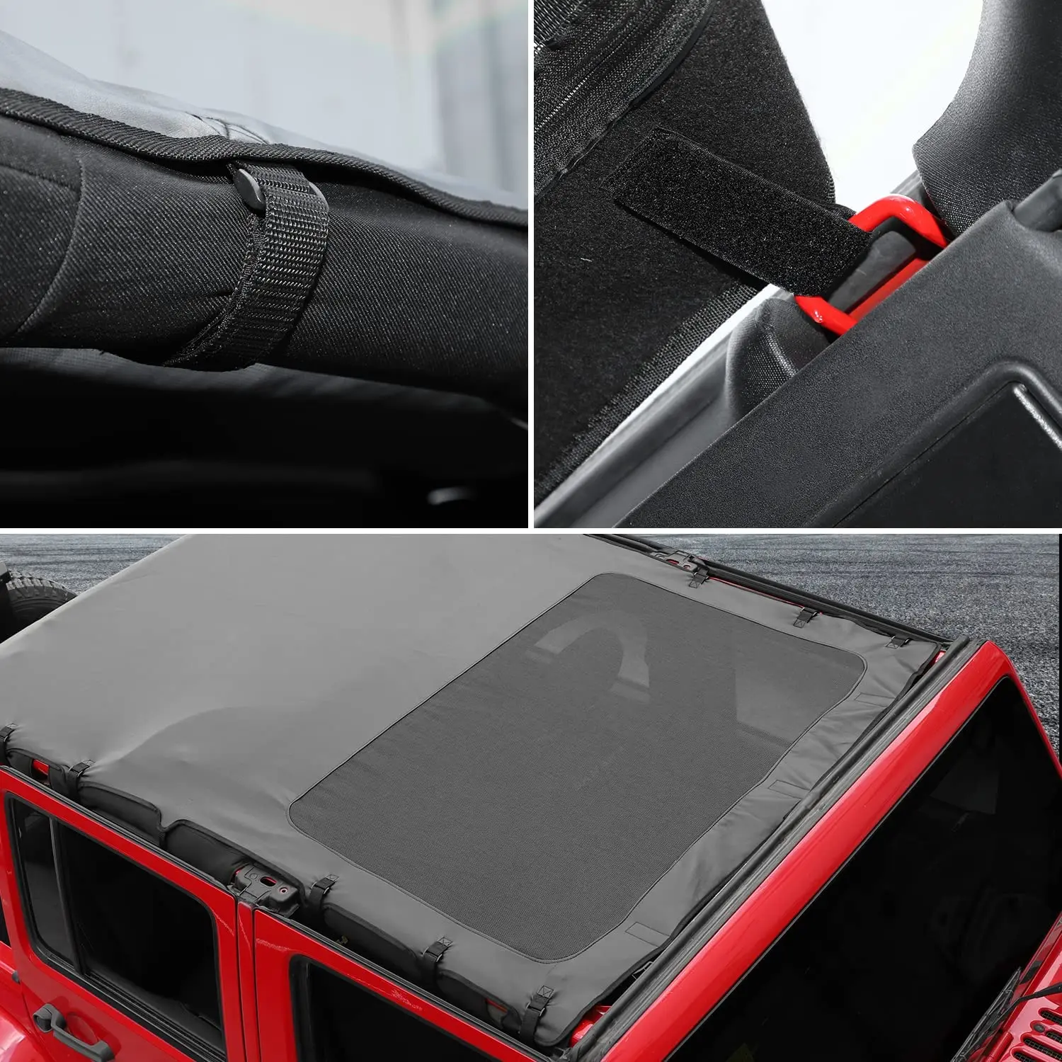 For 2007-2018 Jeep Wrangler JK JKU 4 Door Sunshade leather Mesh Sun Shade Bikini Top - Image 16