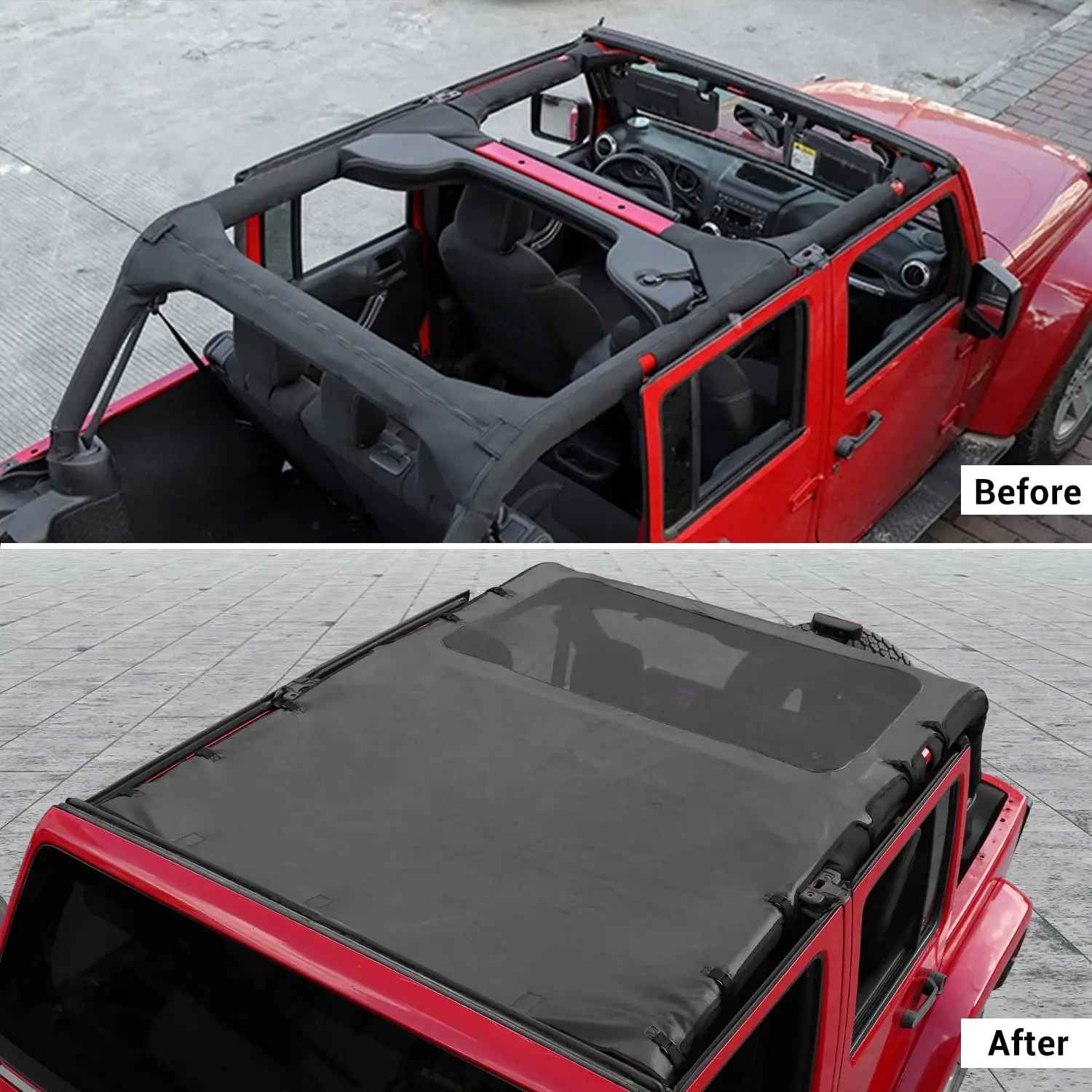 For 2007-2018 Jeep Wrangler JK JKU 4 Door Sunshade leather Mesh Sun Shade Bikini Top - Image 19