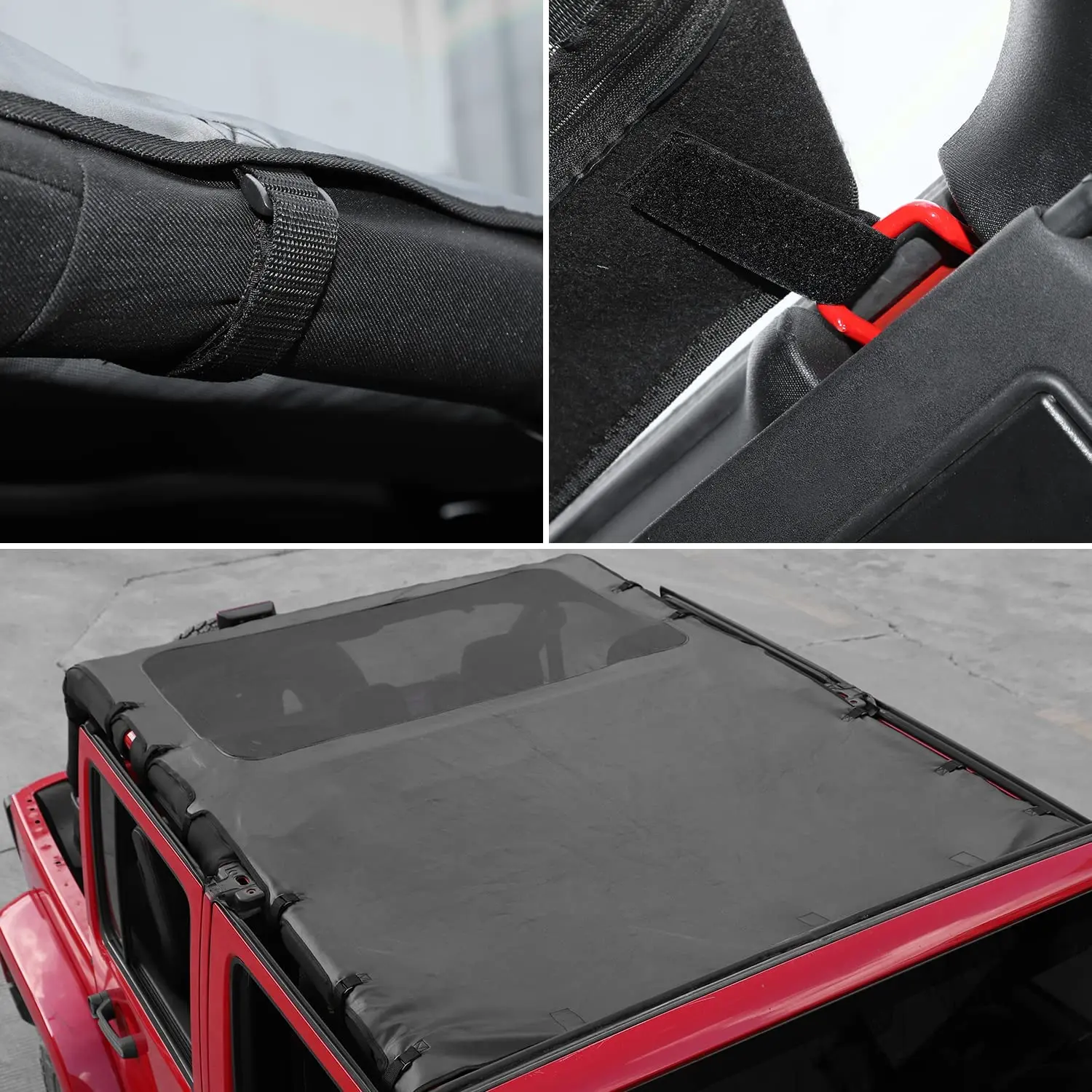 For 2007-2018 Jeep Wrangler JK JKU 4 Door Sunshade leather Mesh Sun Shade Bikini Top - Image 21