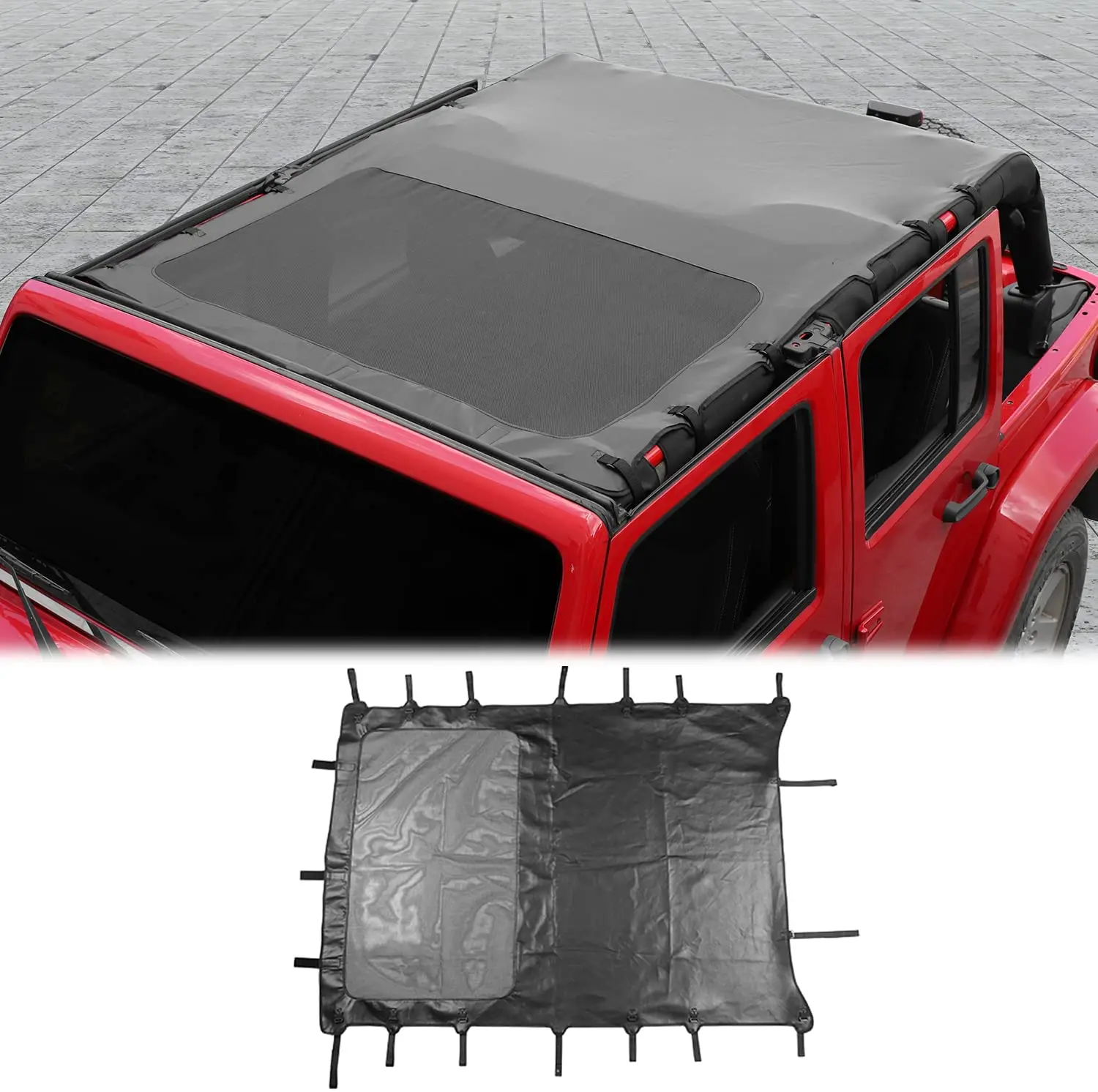 For 2007-2018 Jeep Wrangler JK JKU 4 Door Sunshade leather Mesh Sun Shade Bikini Top - Image 23