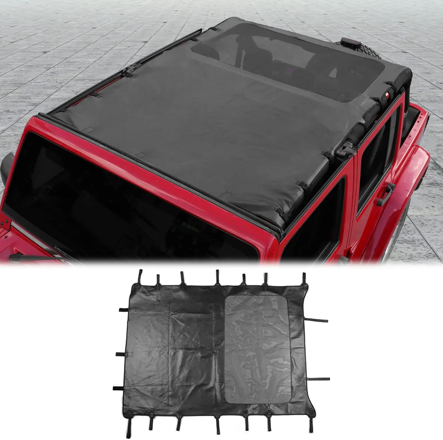 For 2007-2018 Jeep Wrangler JK JKU 4 Door Sunshade leather Mesh Sun Shade Bikini Top - Image 24