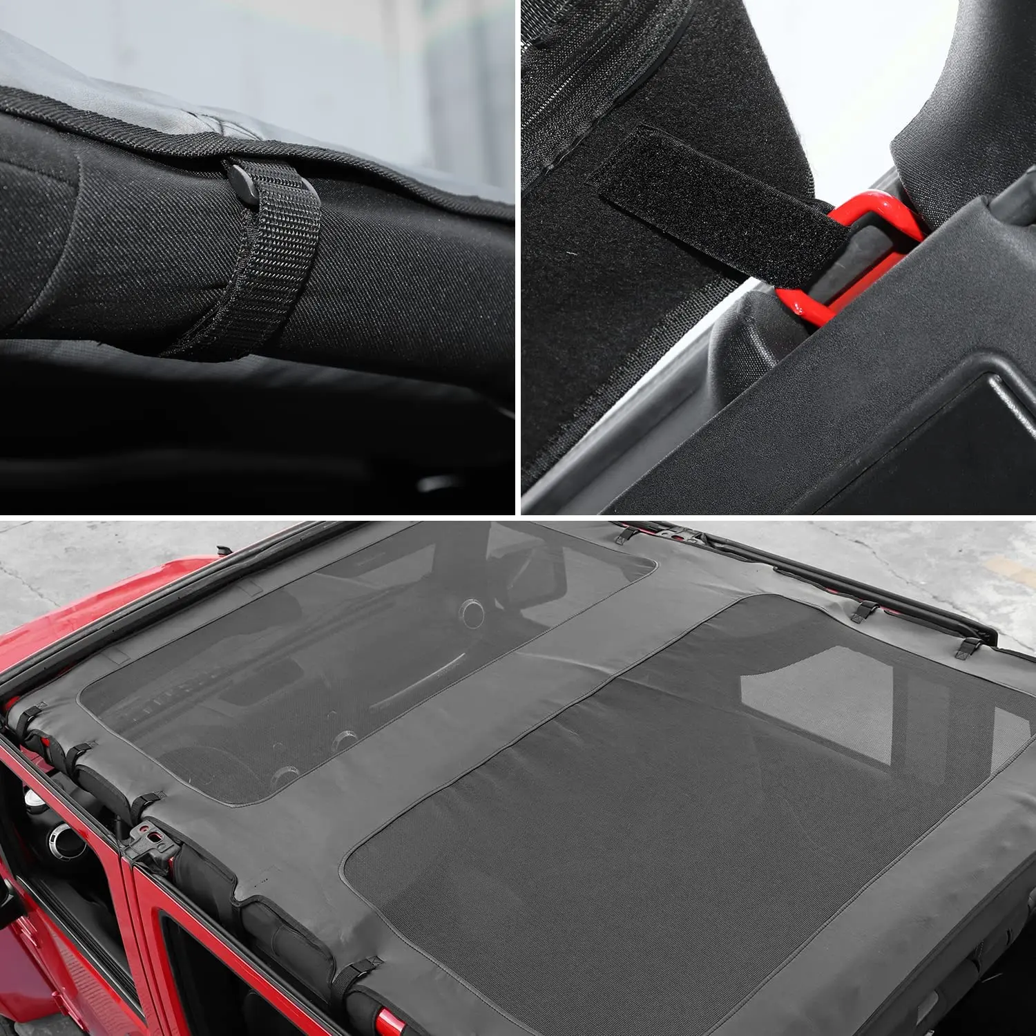 For 2007-2018 Jeep Wrangler JK JKU 4 Door Sunshade leather Mesh Sun Shade Bikini Top - Image 6