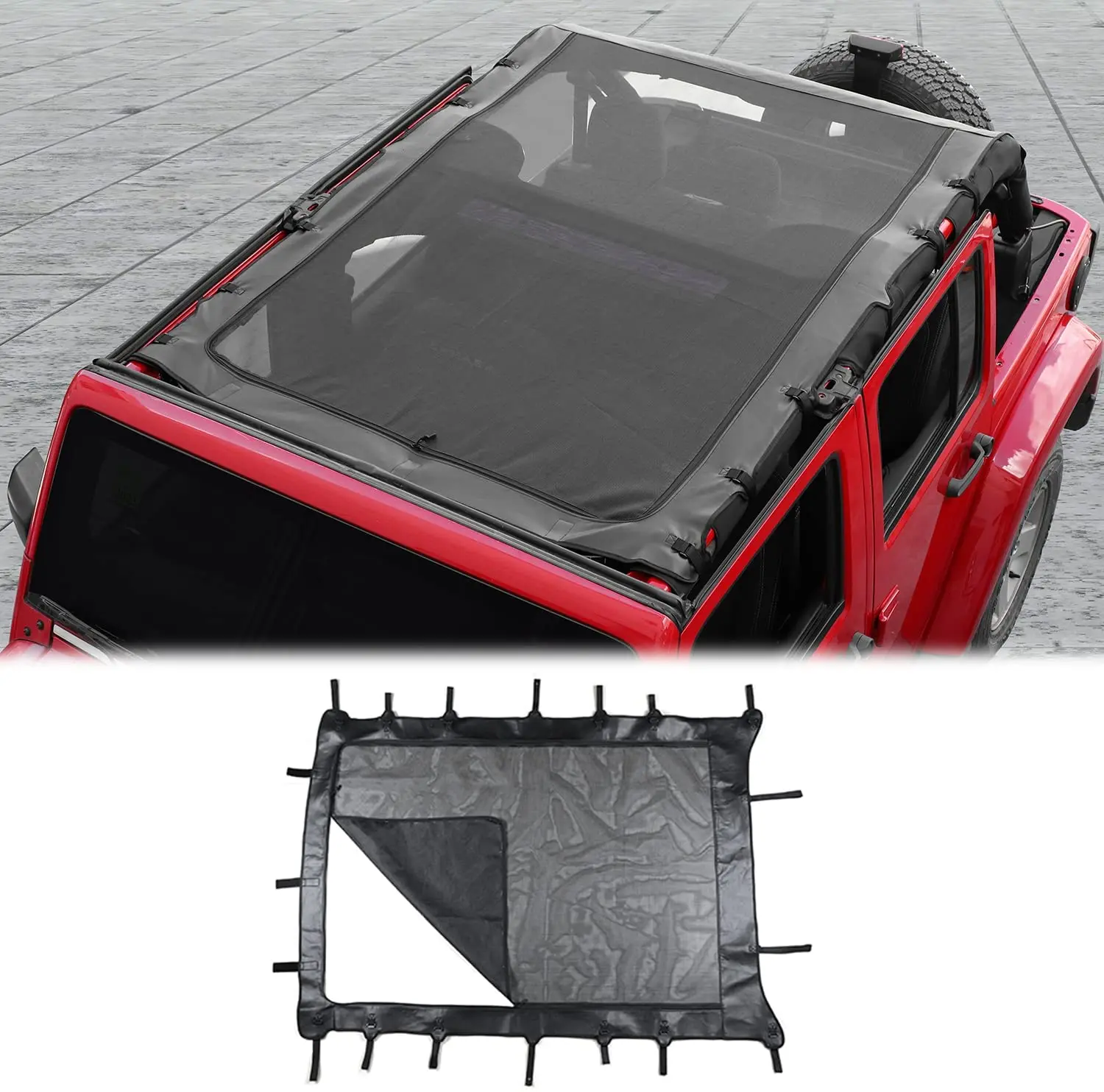 For 2007-2018 Jeep Wrangler JK JKU 4 Door Sunshade leather Mesh Sun Shade Bikini Top - Image 8