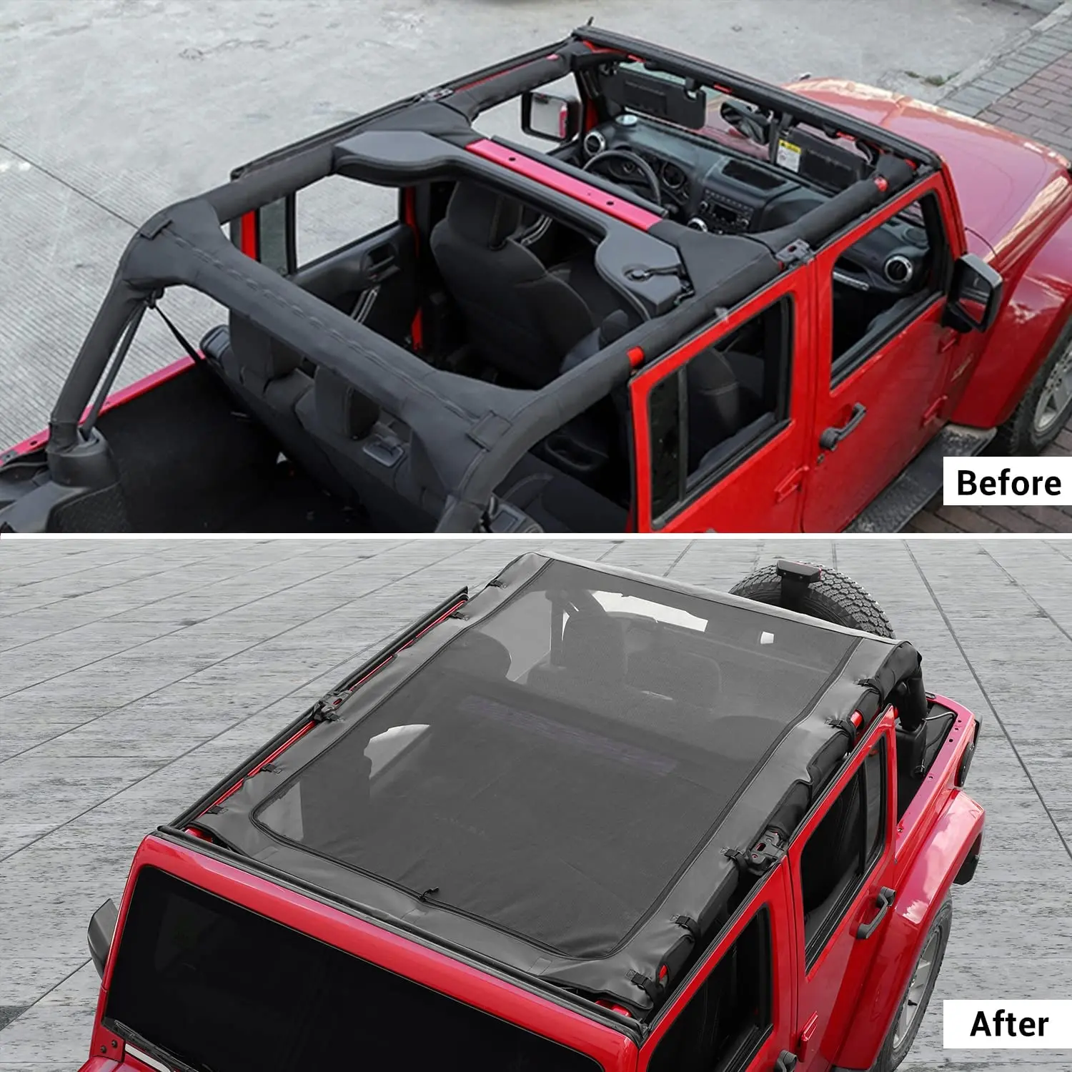 For 2007-2018 Jeep Wrangler JK JKU 4 Door Sunshade leather Mesh Sun Shade Bikini Top - Image 9