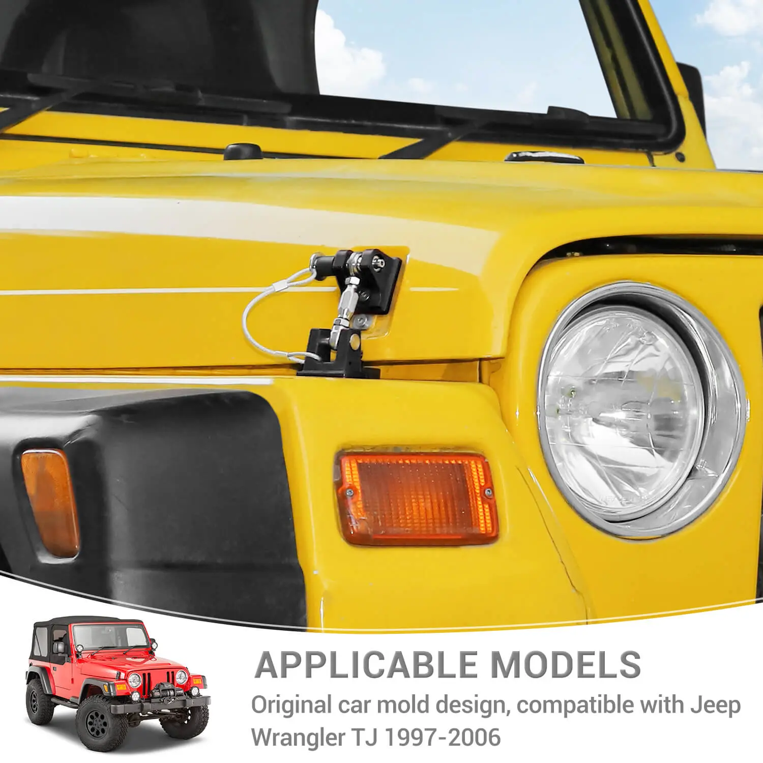 For 1997-2006 Jeep Wrangler TJ Stainless Steel Locking Hood Latch Catch Cover Kit (2 pcs) - Image 6