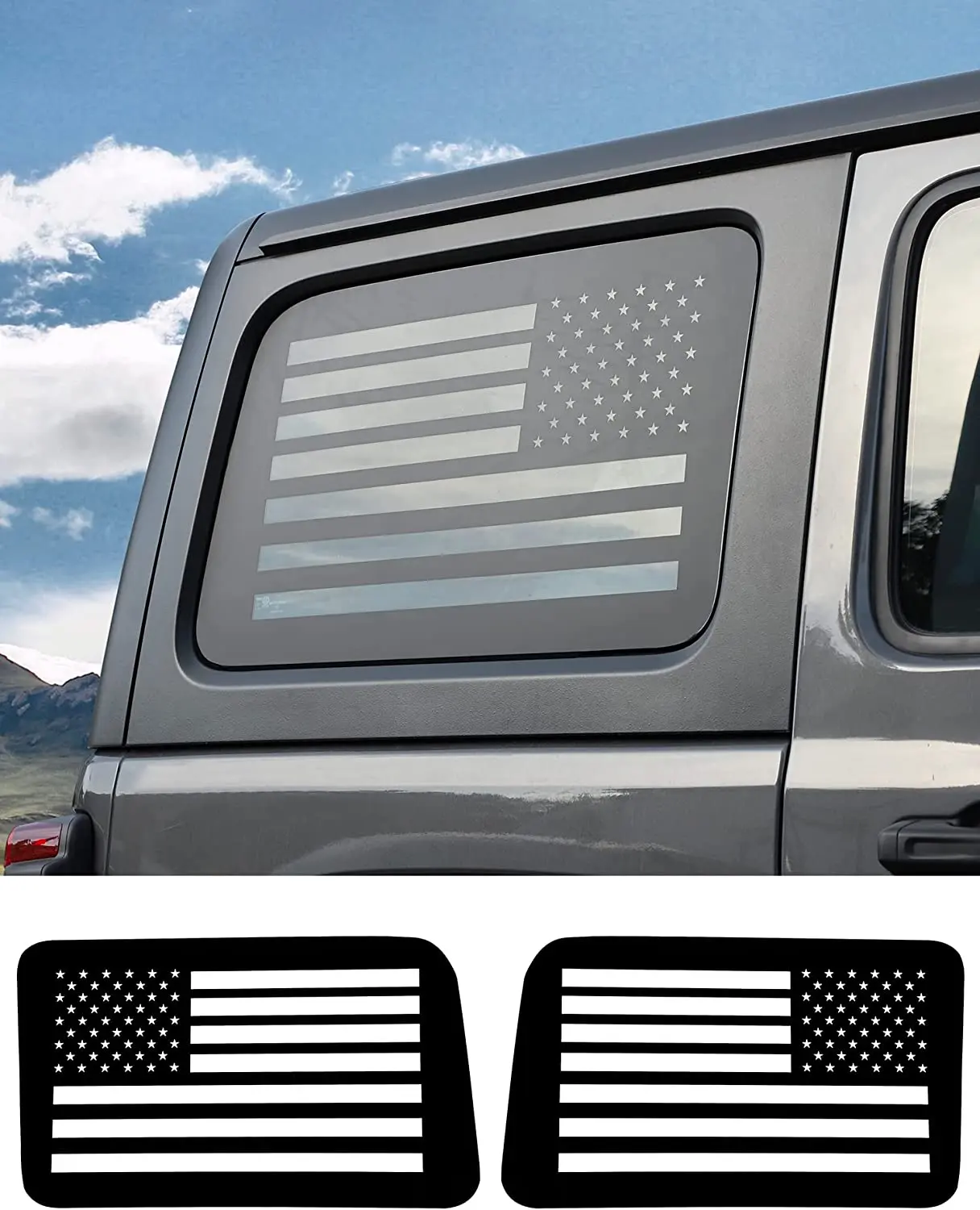For 2018+ Jeep Wrangler JLU 4 Door Rear Window Decal Vinyl Sticker, American Flag