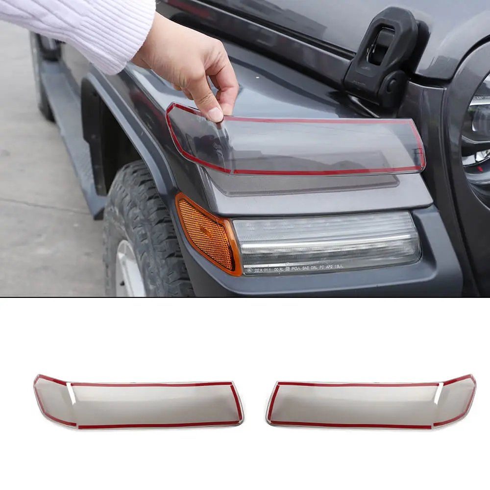 For 2018+ Jeep Wrangler JL Gladiator JT Front Eyebrow Light Lamp Cover Trim Smoked Black