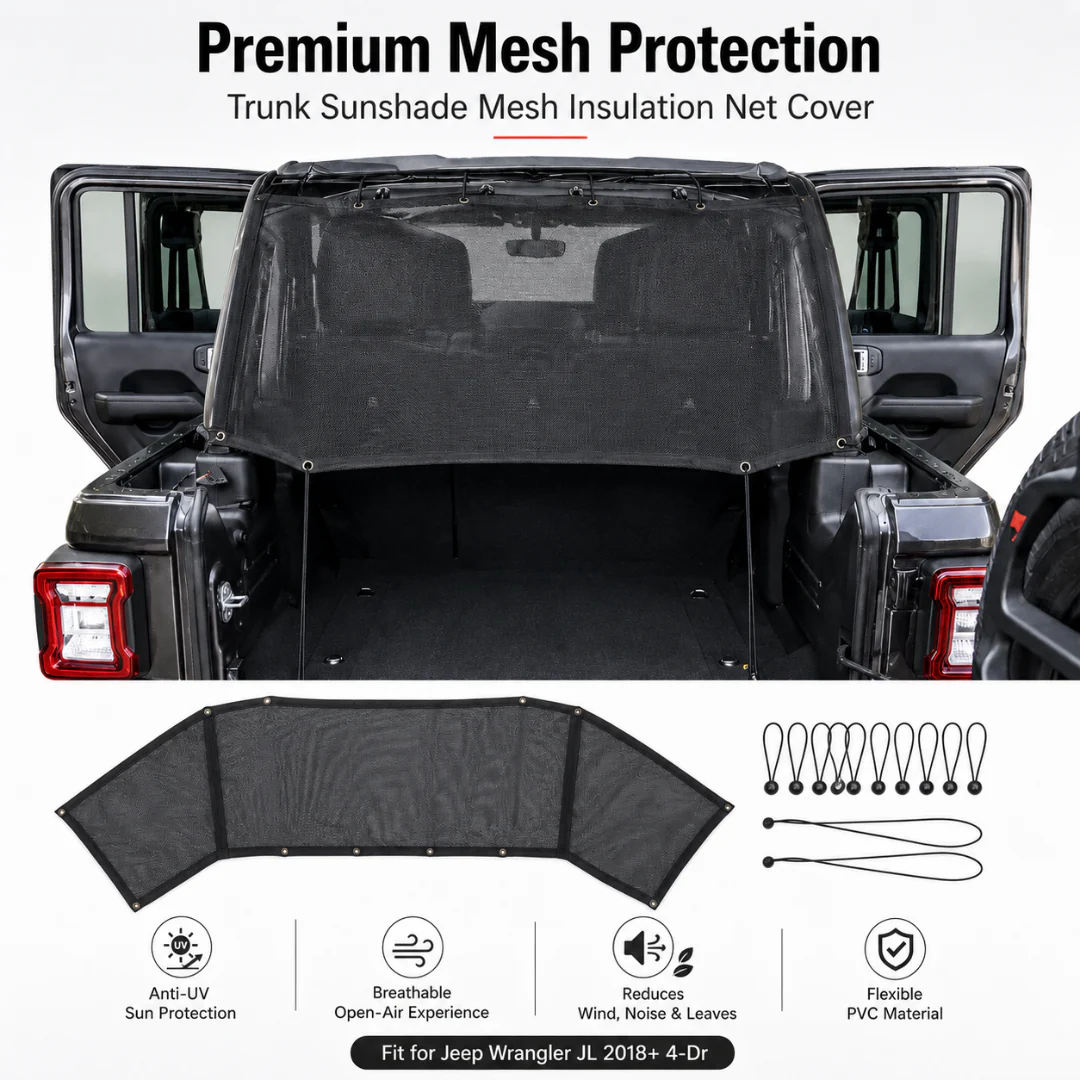 For 2018+ Jeep Wrangler JL 4-Door Trunk Sunshade Mesh Insulation Net Cover Anti-UV - Image 2
