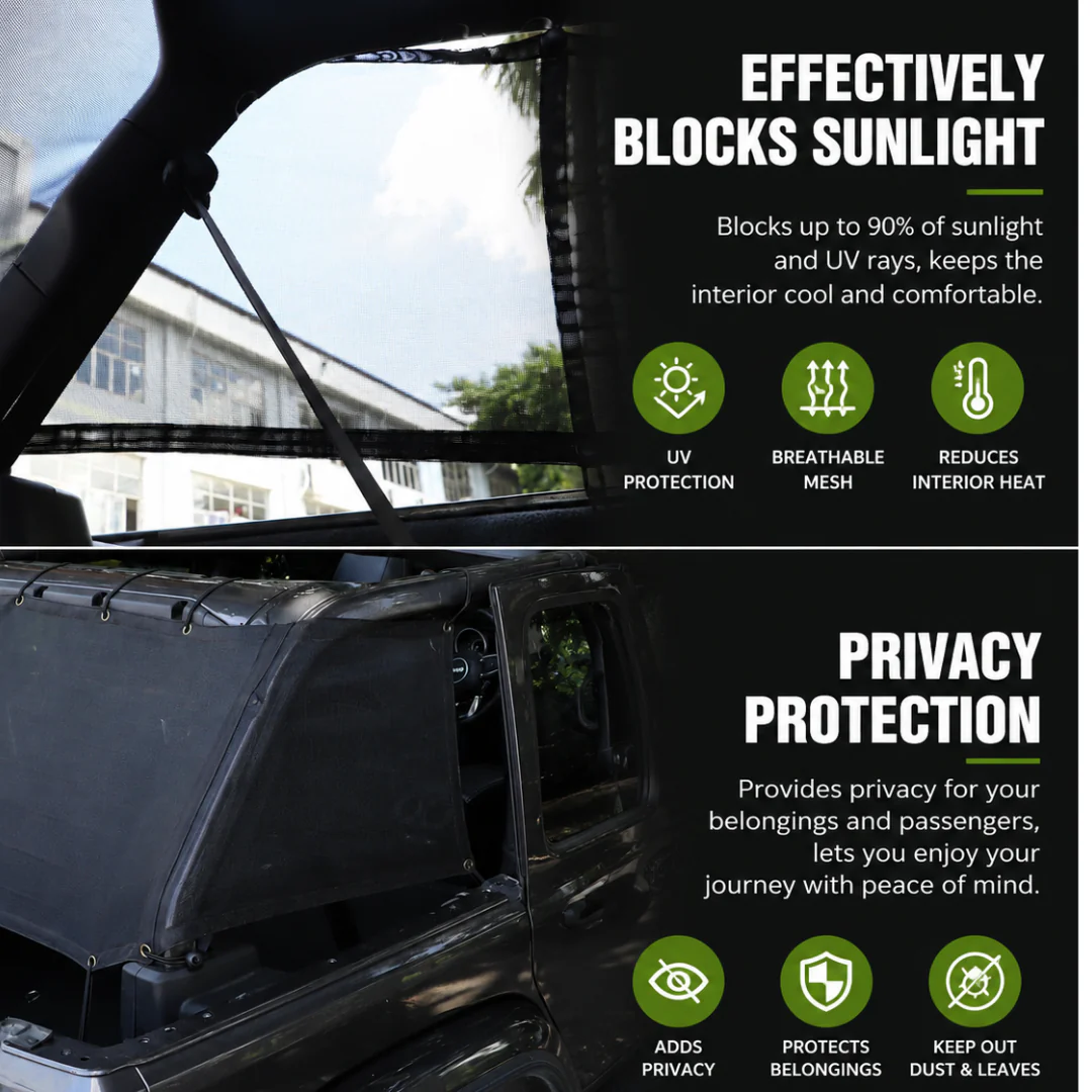 For 2018+ Jeep Wrangler JL 4-Door Trunk Sunshade Mesh Insulation Net Cover Anti-UV - Image 3
