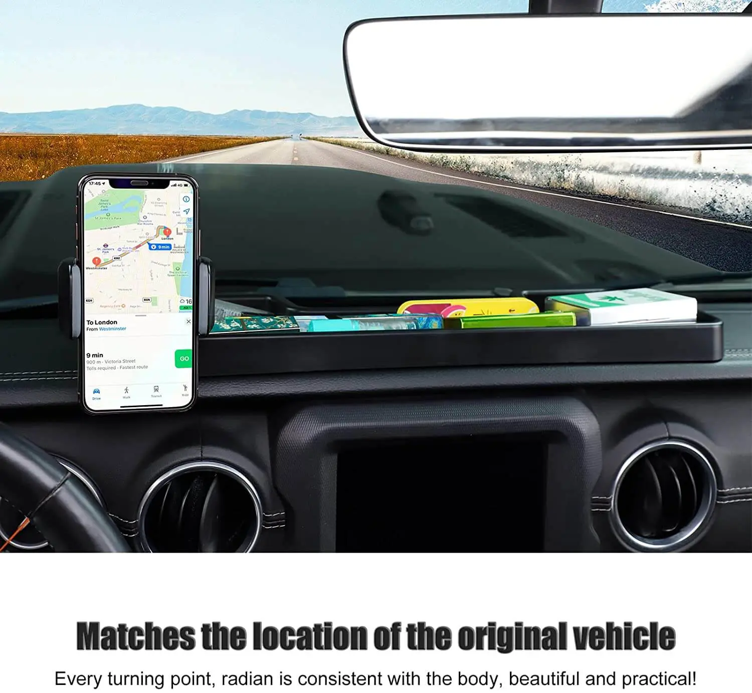 For 2021-2023 Jeep Wrangler JL JLU Gladiator JT 4XE Dashboard Phone Holder with Storage Tray - Image 3