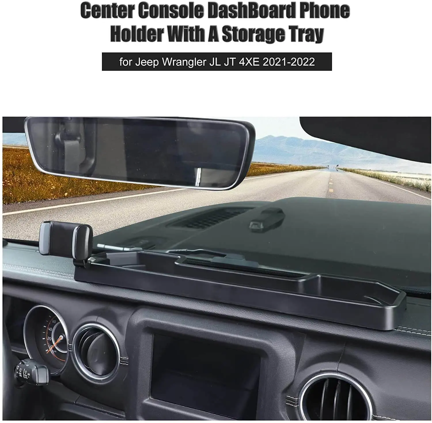 For 2021-2023 Jeep Wrangler JL JLU Gladiator JT 4XE Dashboard Phone Holder with Storage Tray - Image 4
