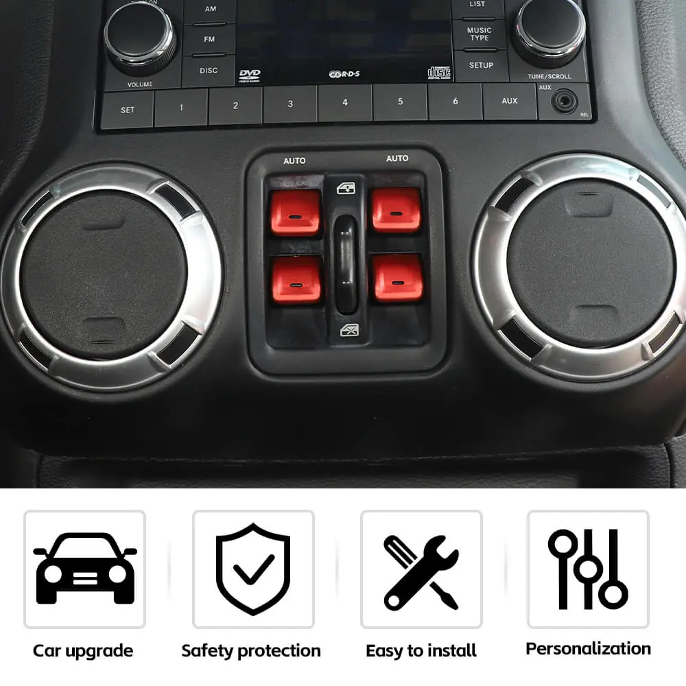 For 2011–2018 Jeep Wrangler JK Window Control Switch Trim – Aluminum Alloy Interior Button Cover - Image 6